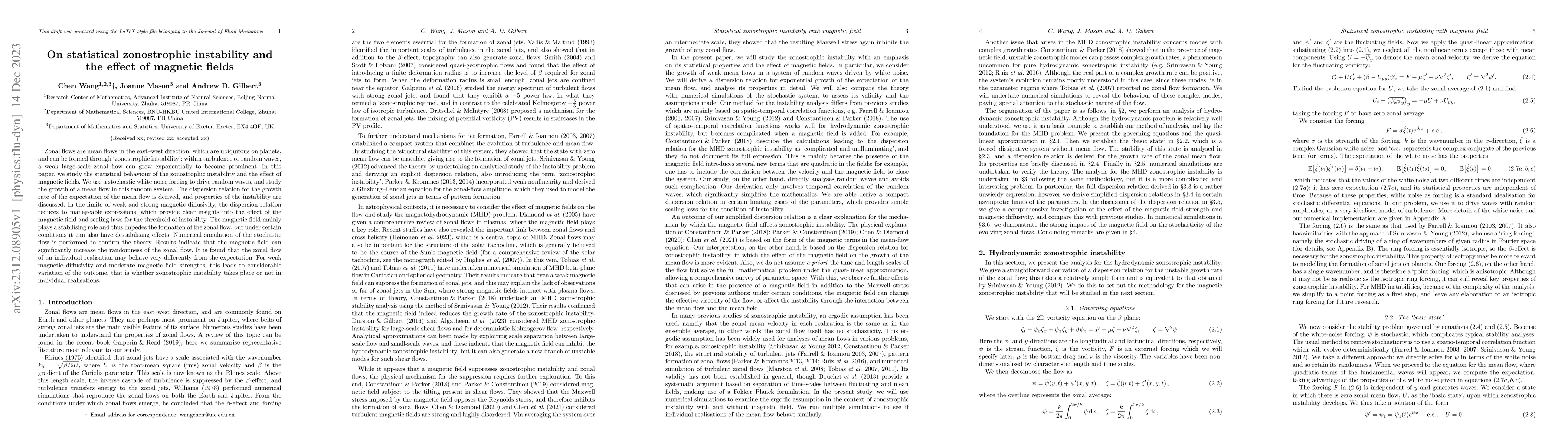 Thumbnail for On statistical zonostrophic instability and the effect of magnetic
  fields