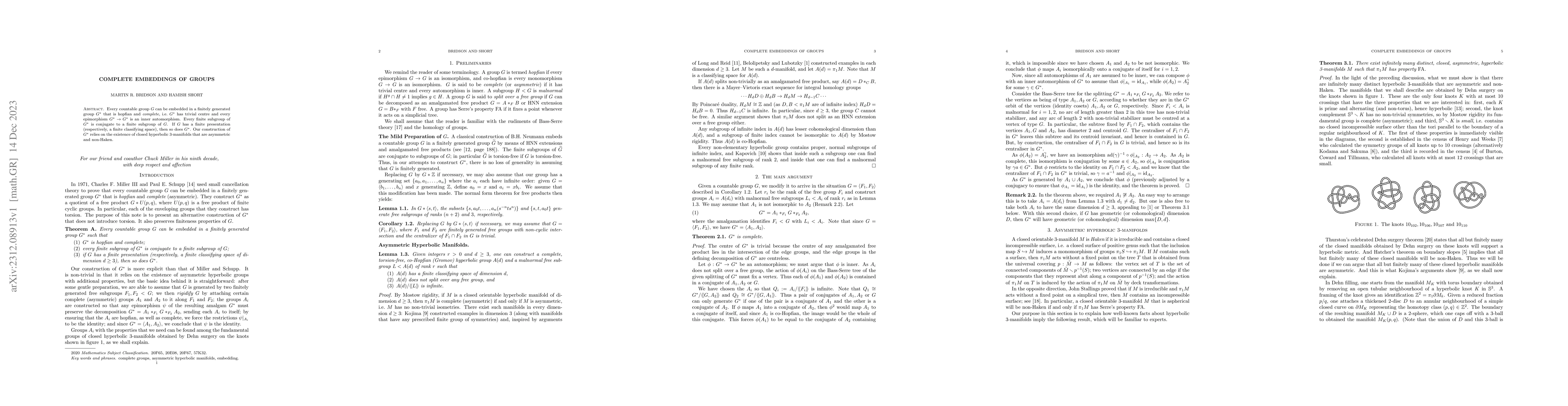 Thumbnail for Complete Embeddings of Groups
