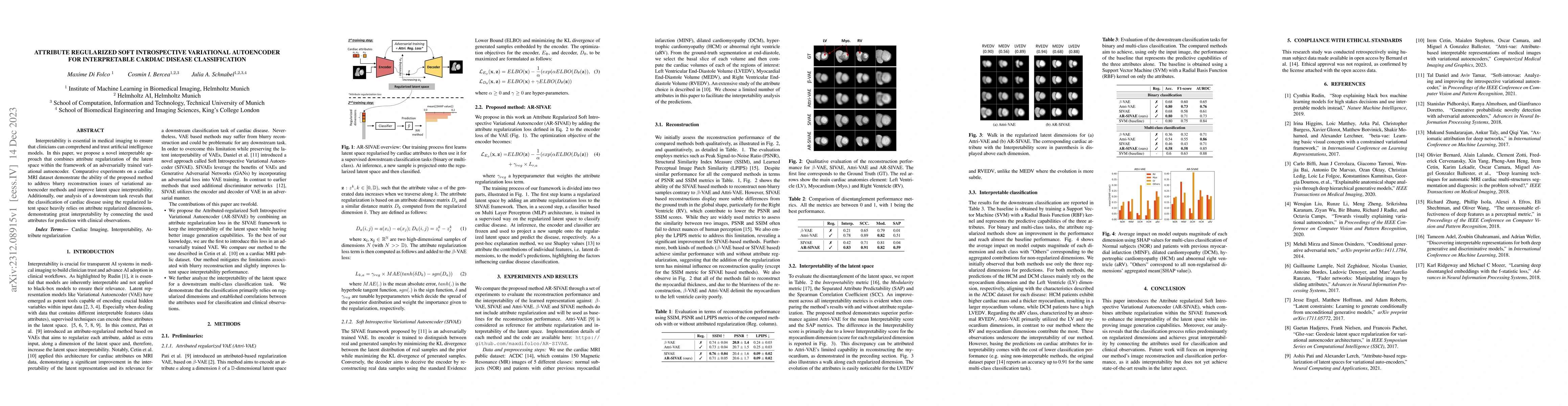 Thumbnail for Attribute Regularized Soft Introspective Variational Autoencoder for
  Interpretable Cardiac Disease Classification