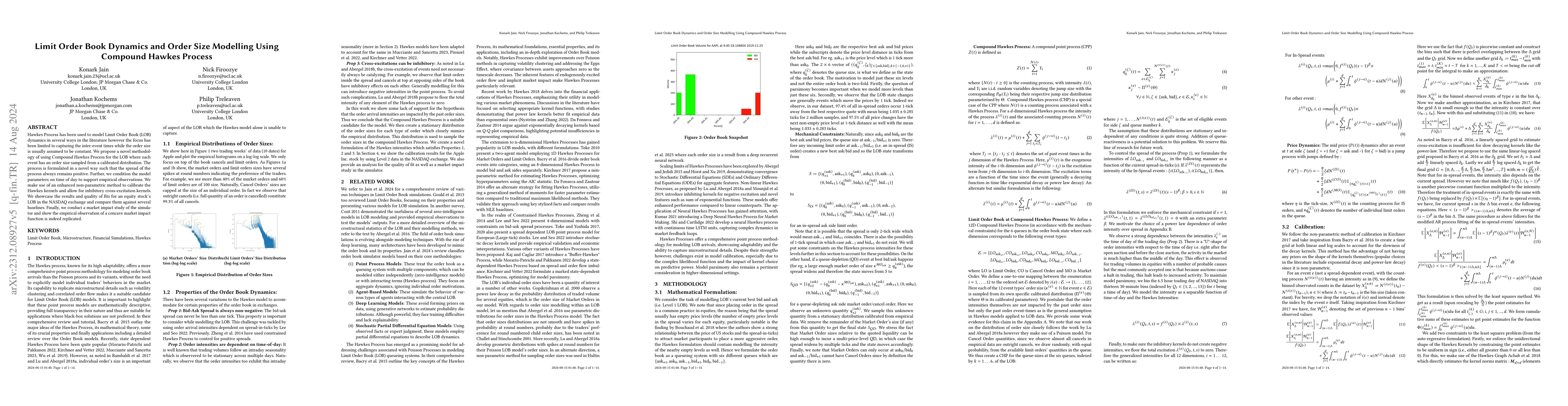 Thumbnail for Limit Order Book Dynamics and Order Size Modelling Using Compound Hawkes
  Process