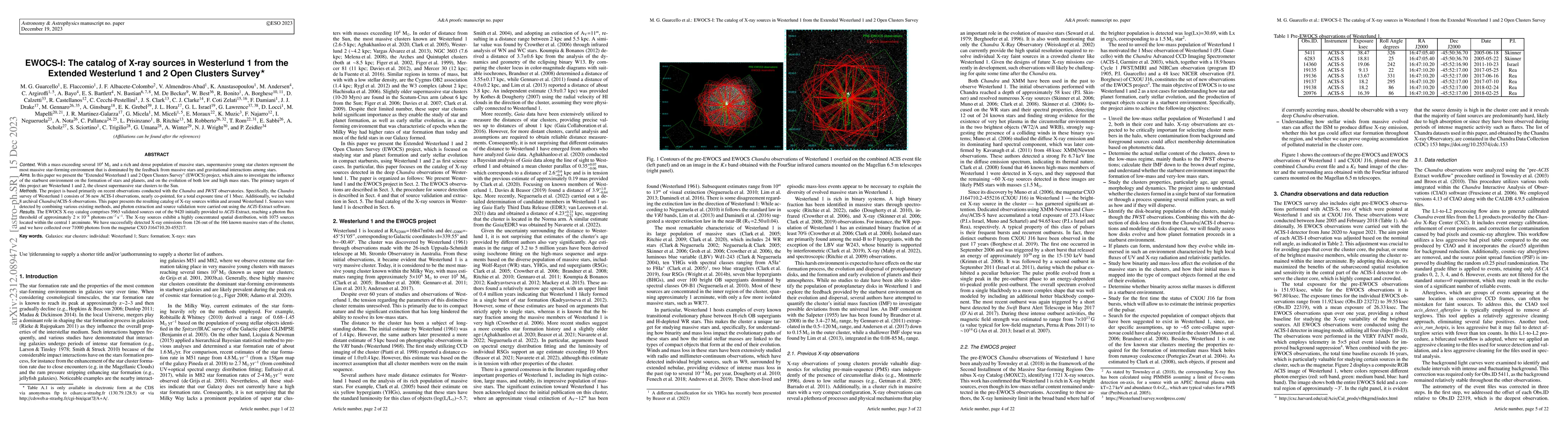 Thumbnail for EWOCS-I: The catalog of X-ray sources in Westerlund 1 from the Extended
  Westerlund 1 and 2 Open Clusters Survey