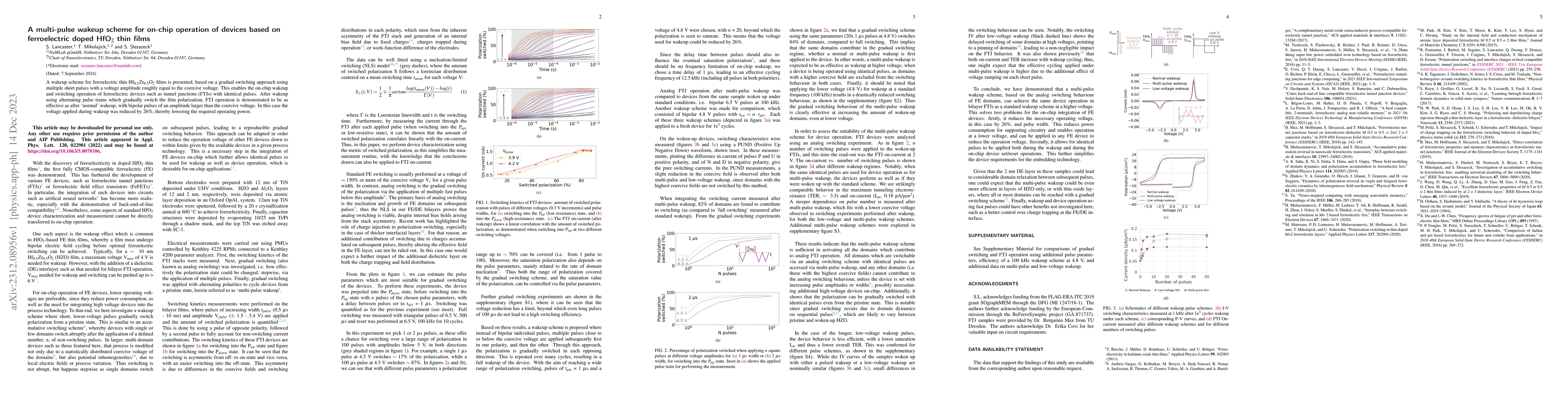 Thumbnail for A multi-pulse wakeup scheme for on-chip operation of devices based on
  ferroelectric doped HfO2 thin films