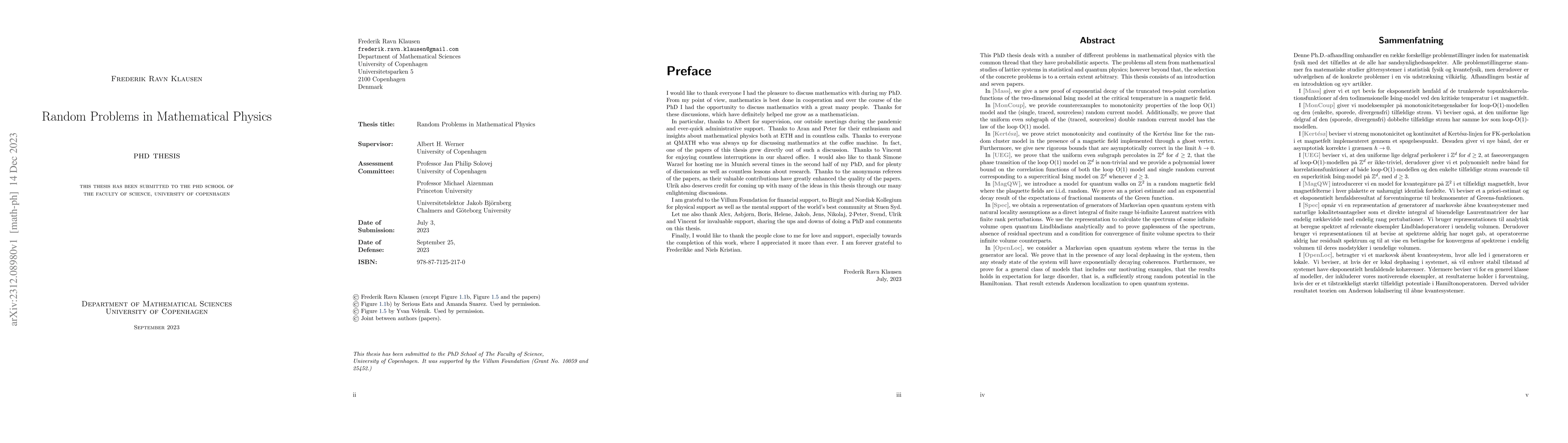 Thumbnail for Random Problems in Mathematical Physics