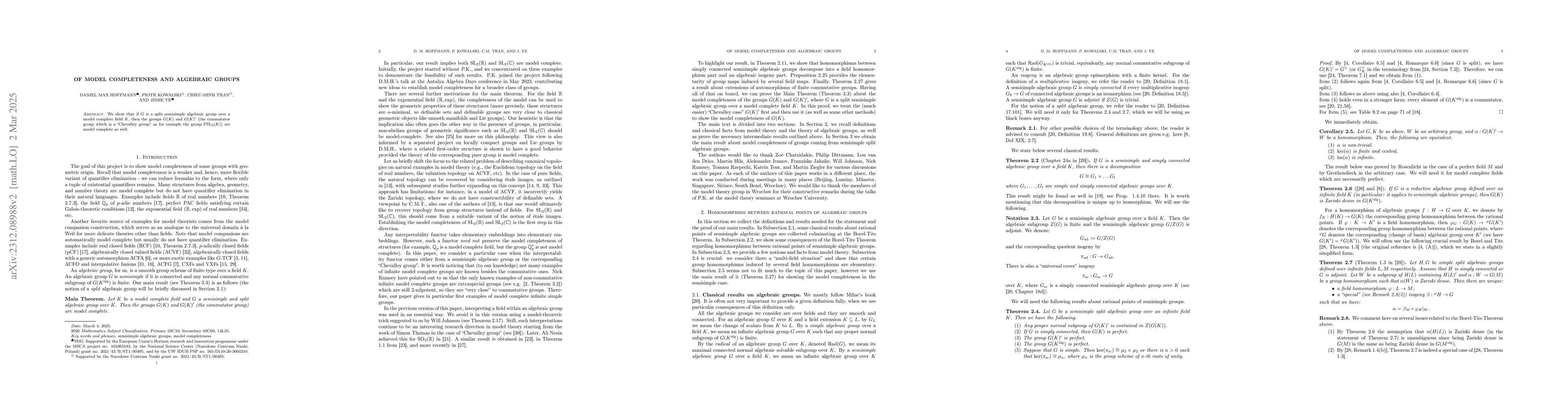 Thumbnail for Of model completeness and algebraic groups