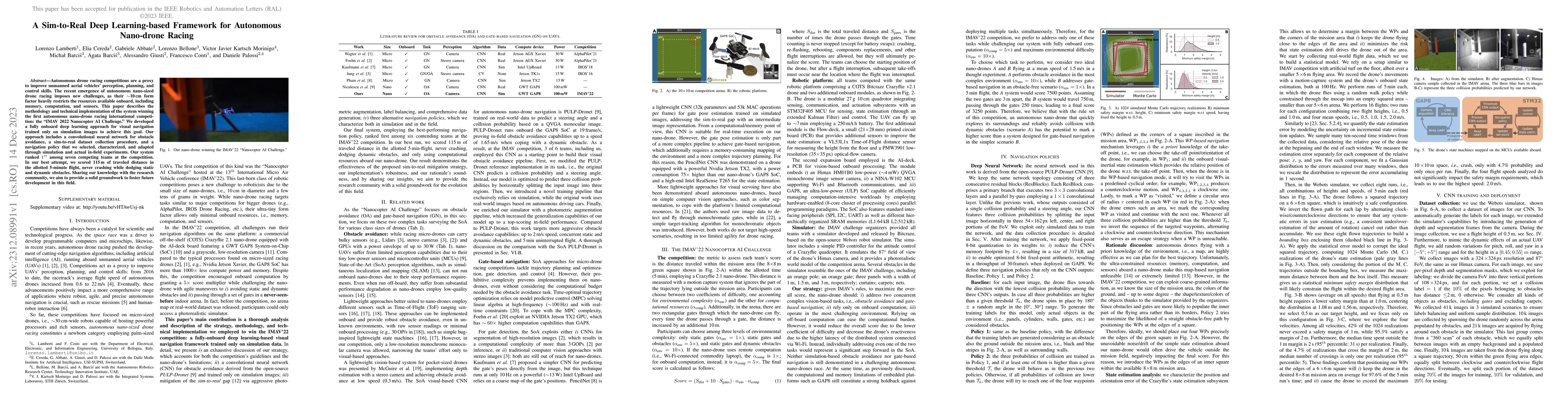 Thumbnail for A Sim-to-Real Deep Learning-based Framework for Autonomous Nano-drone
  Racing