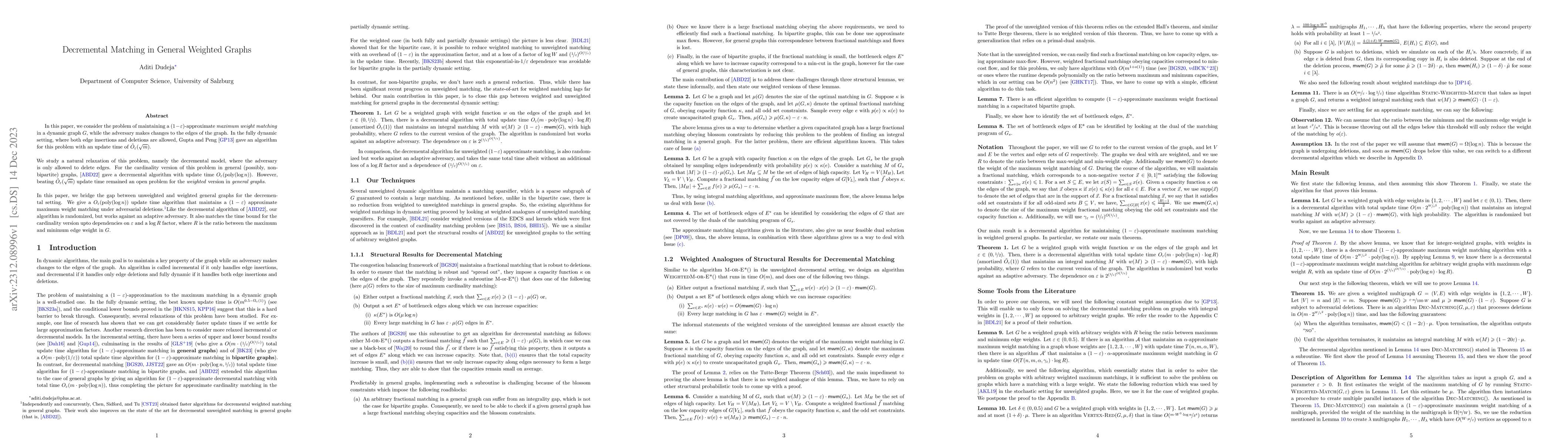 Thumbnail for Decremental Matching in General Weighted Graphs