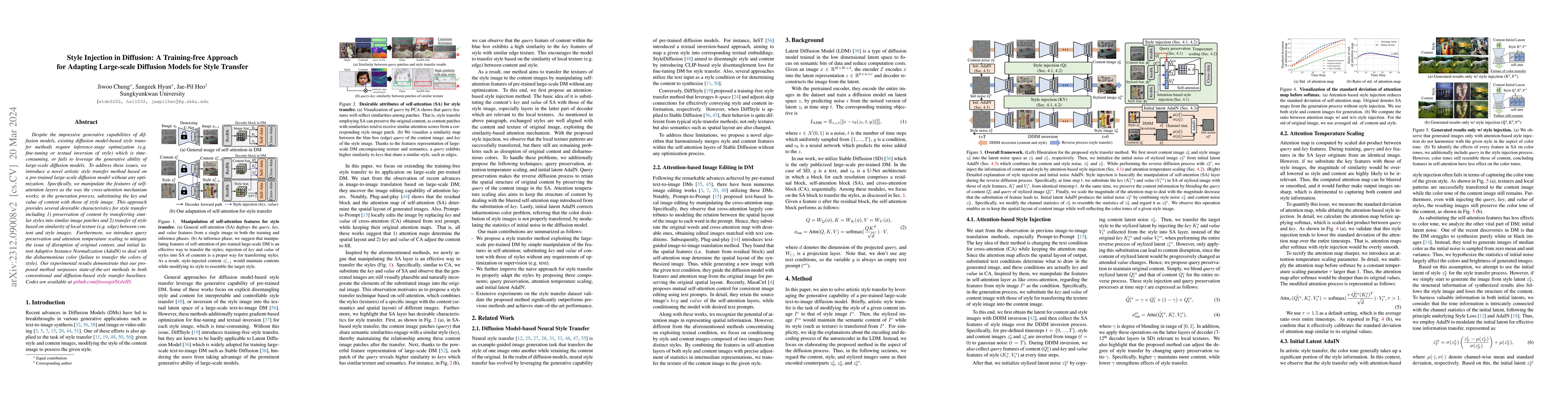Thumbnail for Style Injection in Diffusion: A Training-free Approach for Adapting
  Large-scale Diffusion Models for Style Transfer