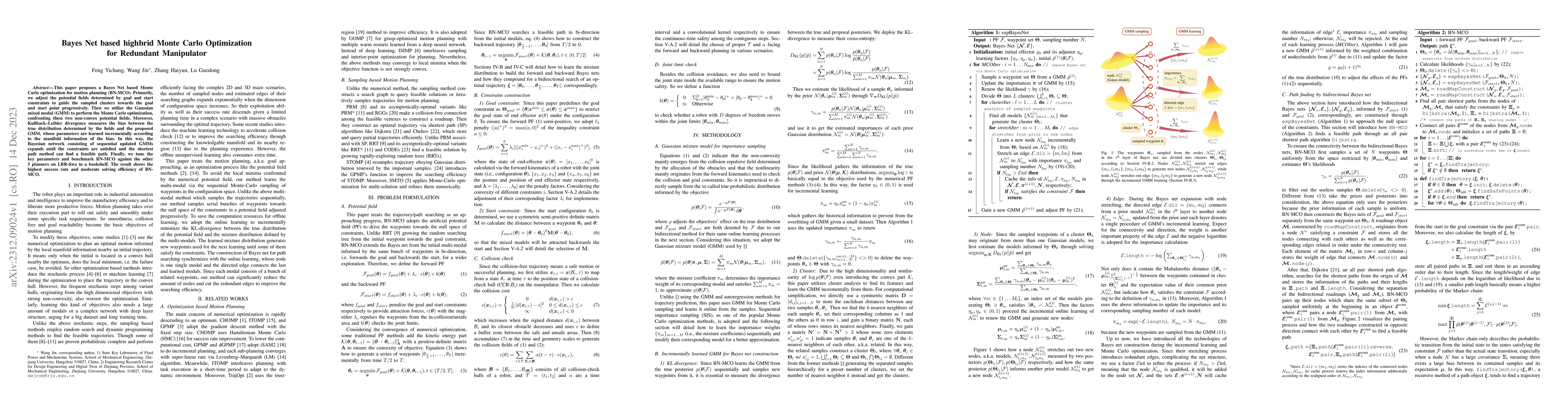 Thumbnail for Bayes Net based highbrid Monte Carlo Optimization for Redundant
  Manipulator