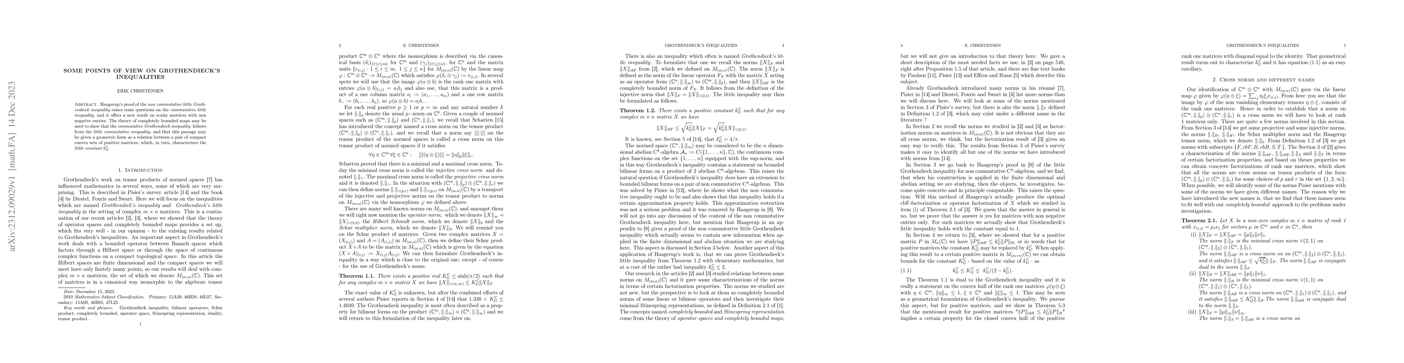 Thumbnail for Some points of view on Grothendieck's inequalities