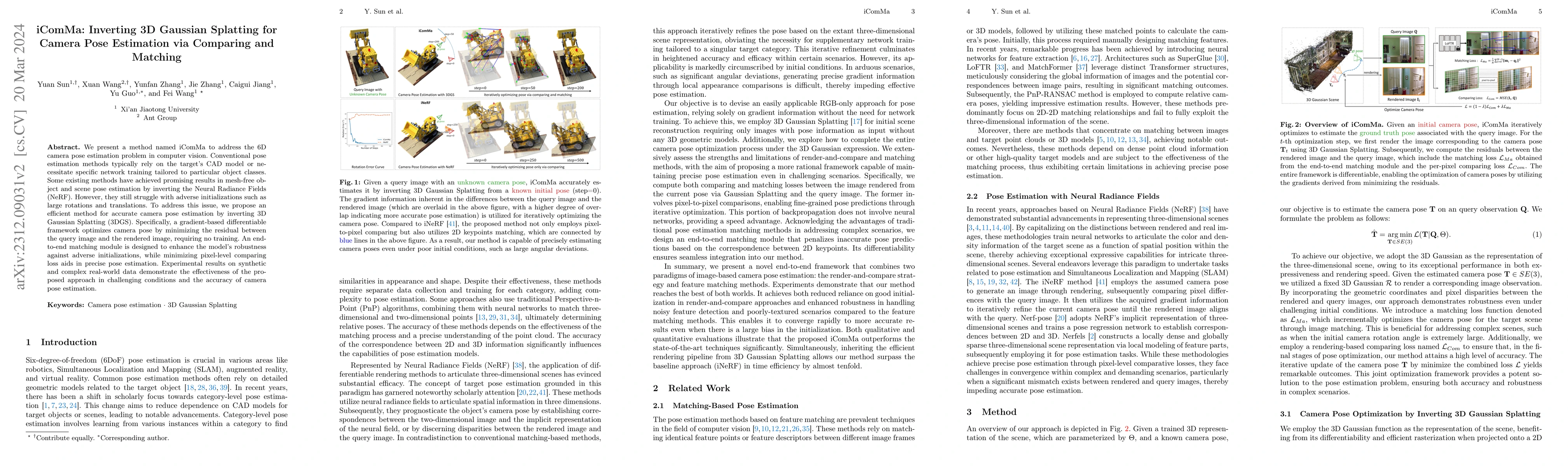 Thumbnail for iComMa: Inverting 3D Gaussian Splatting for Camera Pose Estimation via
  Comparing and Matching
