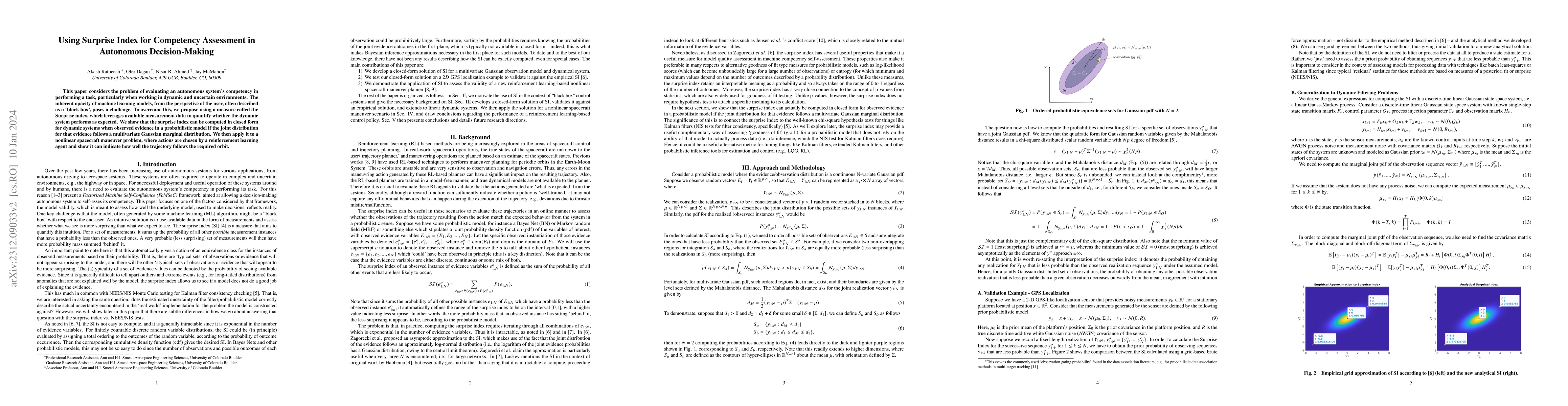 Thumbnail for Using Surprise Index for Competency Assessment in Autonomous
  Decision-Making