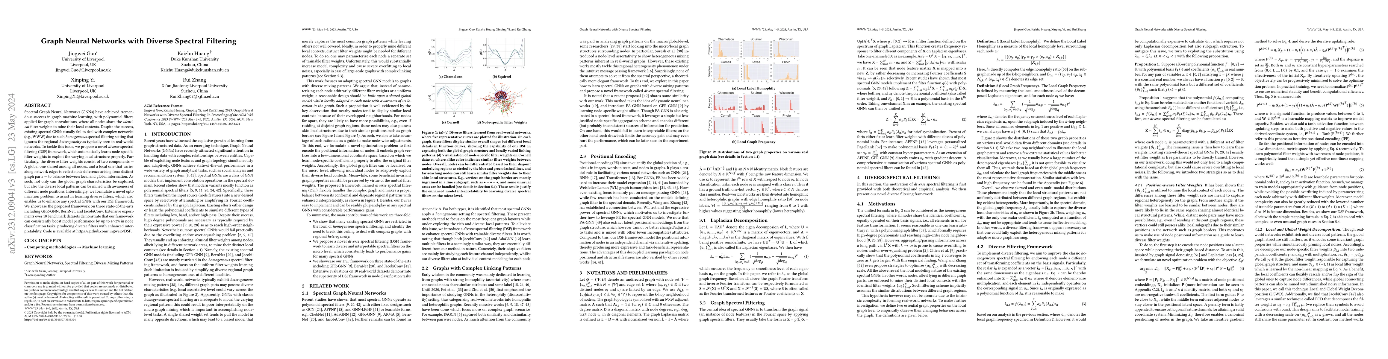 Thumbnail for Graph Neural Networks with Diverse Spectral Filtering