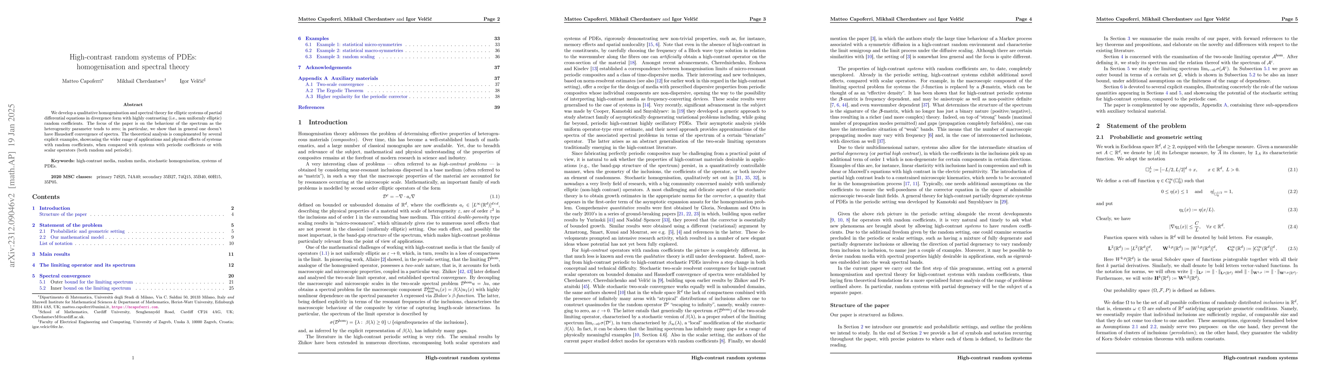 Thumbnail for High-contrast random systems of PDEs: homogenisation and spectral theory