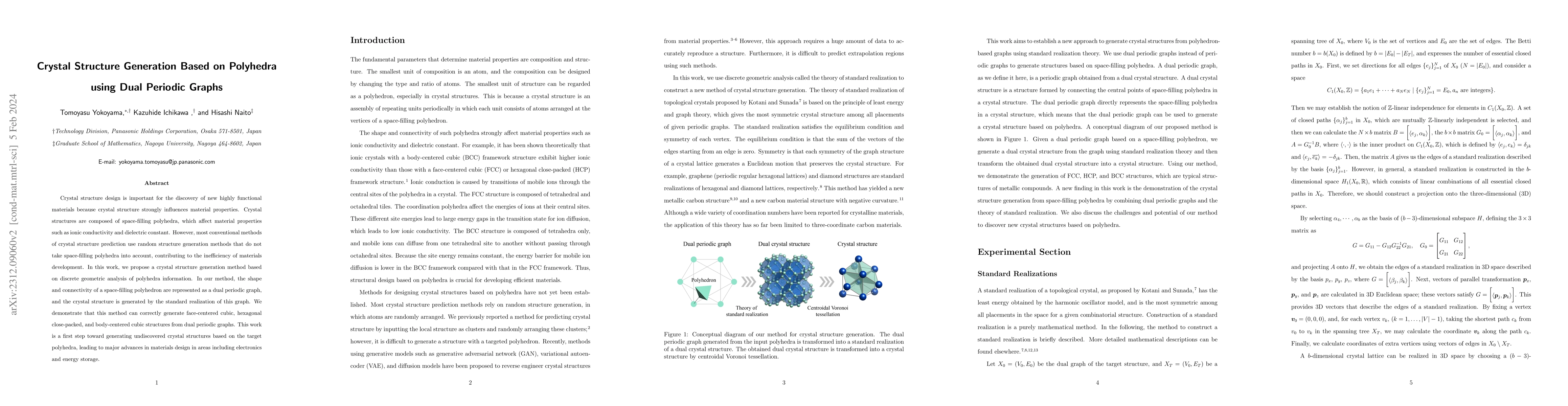 Thumbnail for Crystal Structure Generation Based on Polyhedra using Dual Periodic
  Graphs