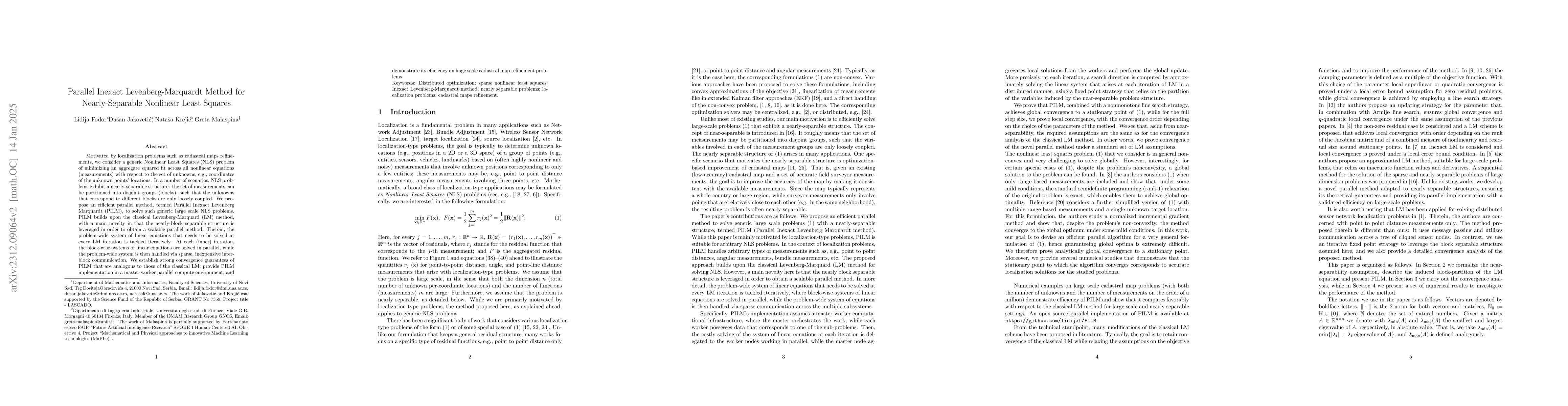 Thumbnail for Parallel Inexact Levenberg-Marquardt Method for Nearly-Separable
  Nonlinear Least Squares