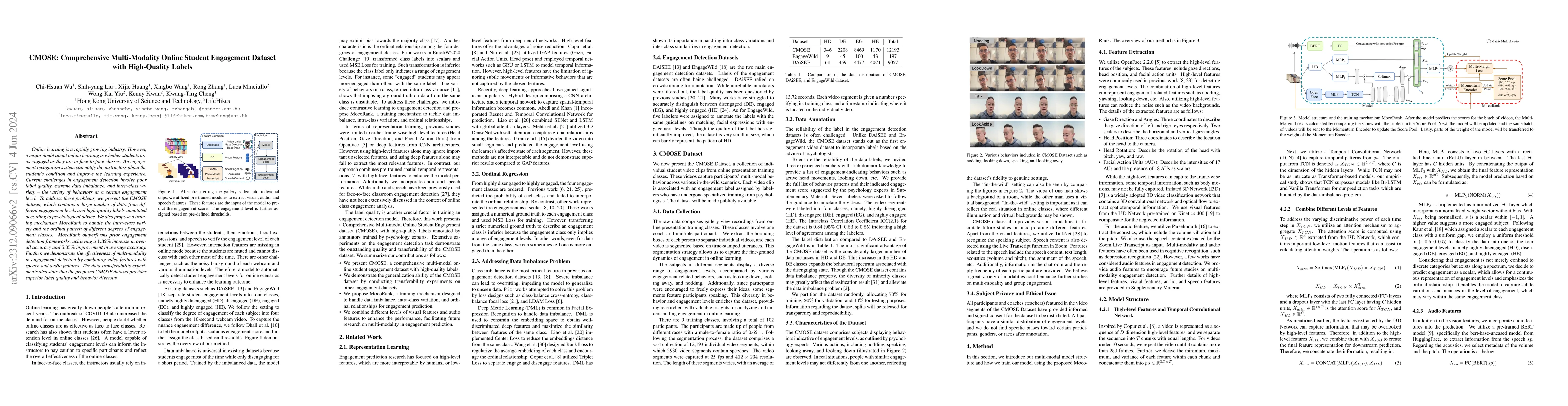 Thumbnail for CMOSE: Comprehensive Multi-Modality Online Student Engagement Dataset
  with High-Quality Labels