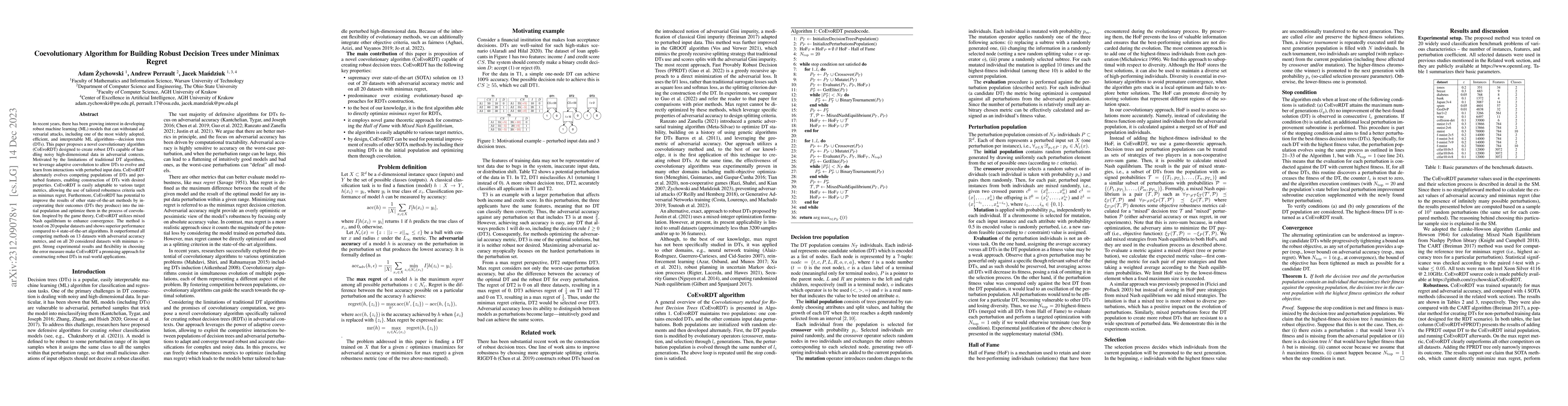Thumbnail for Coevolutionary Algorithm for Building Robust Decision Trees under
  Minimax Regret