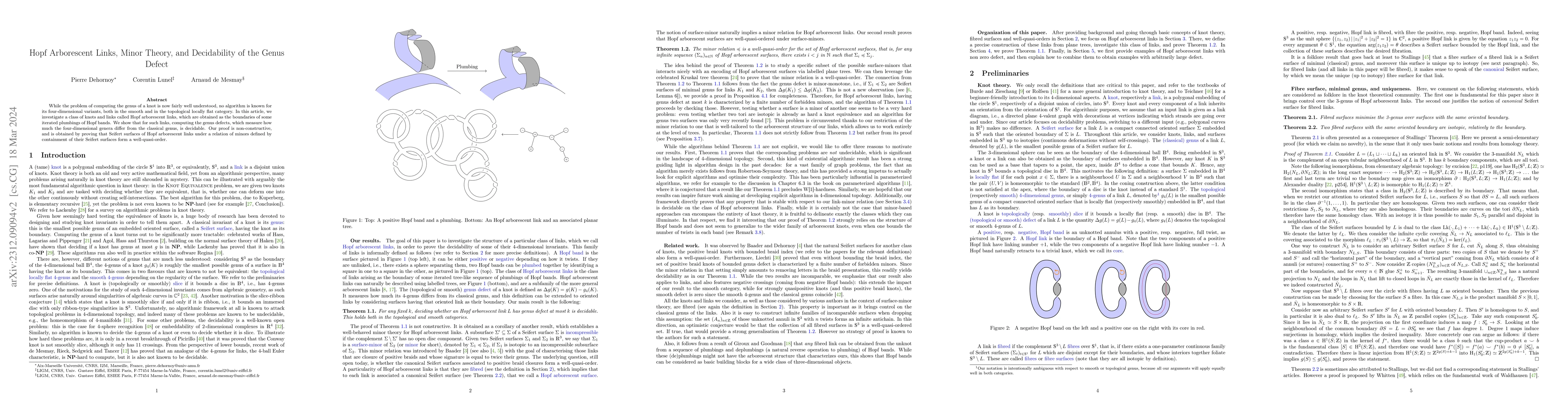 Thumbnail for Hopf Arborescent Links, Minor Theory, and Decidability of the Genus
  Defect