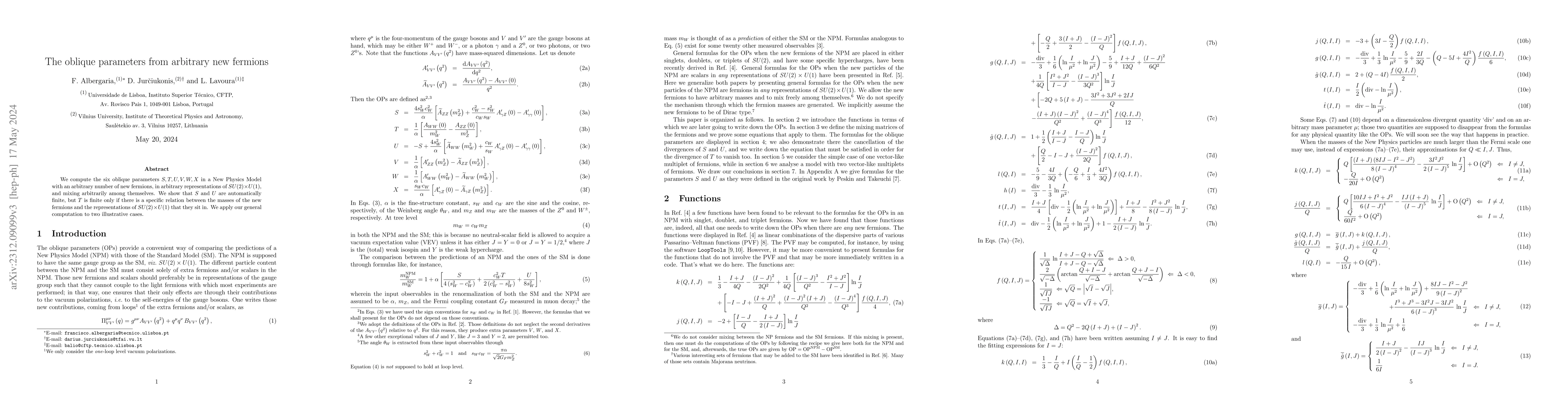 Thumbnail for The oblique parameters from arbitrary new fermions