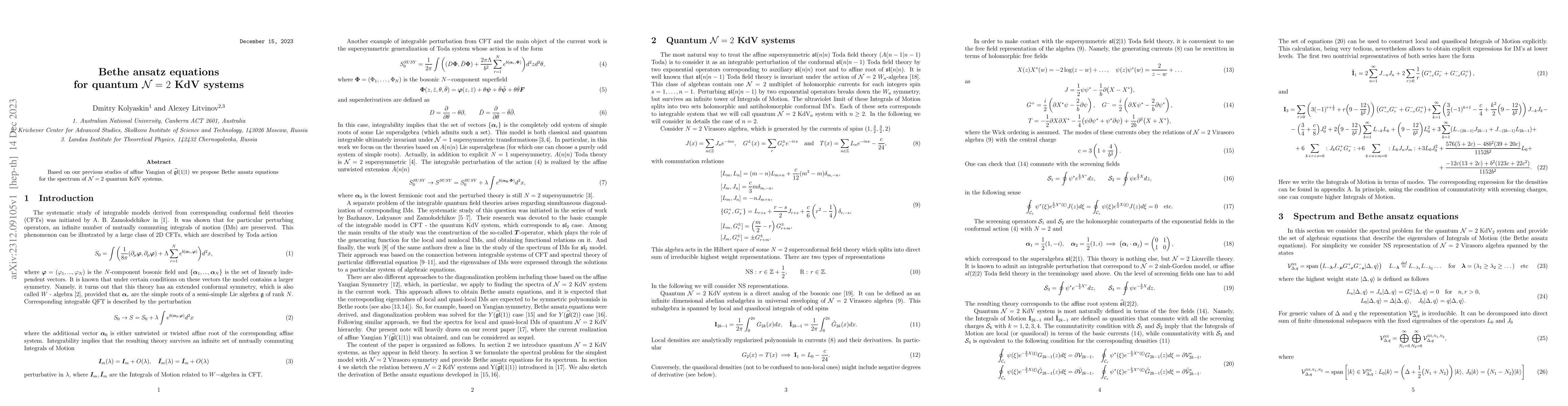 Thumbnail for Bethe ansatz equations for quantum $\mathcal{N}=2$ KdV systems