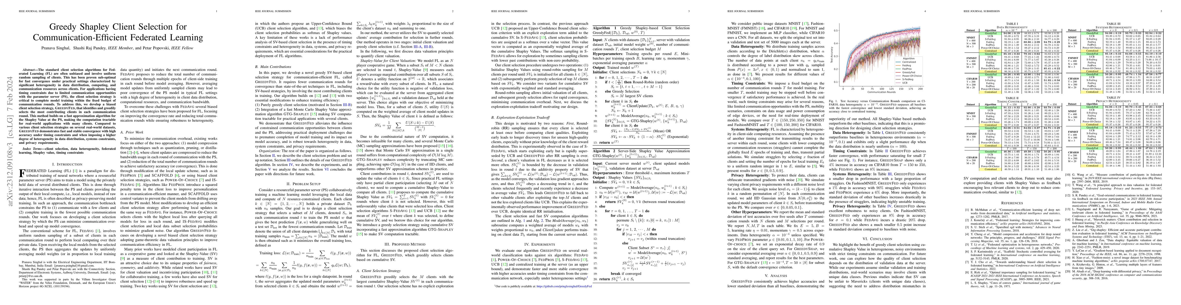 Thumbnail for Greedy Shapley Client Selection for Communication-Efficient Federated
  Learning