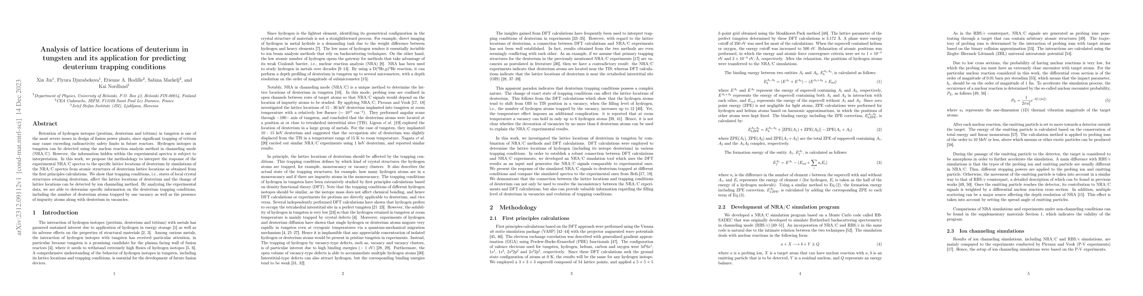 Thumbnail for Analysis of lattice locations of deuterium in tungsten and its
  application for predicting deuterium trapping conditions