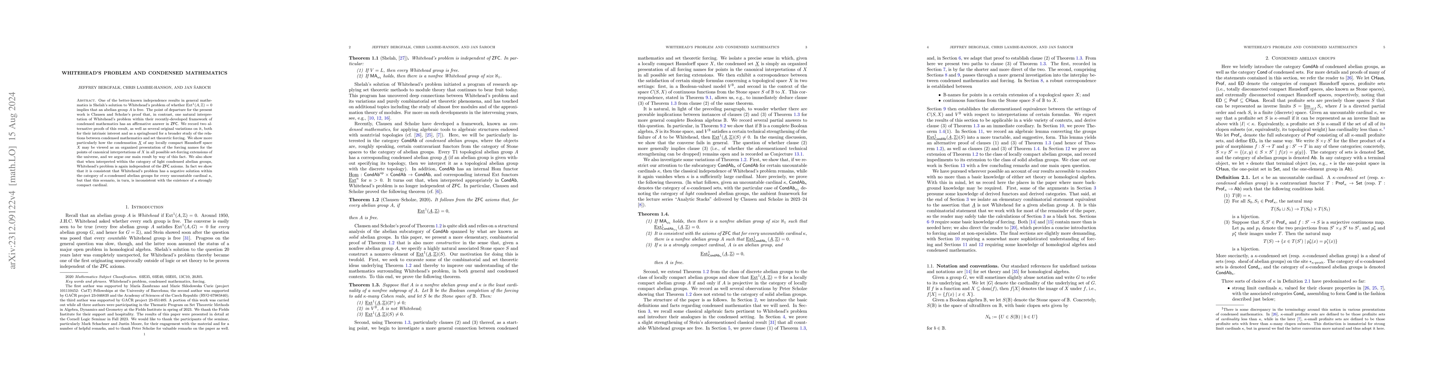 Thumbnail for Whitehead's problem and condensed mathematics