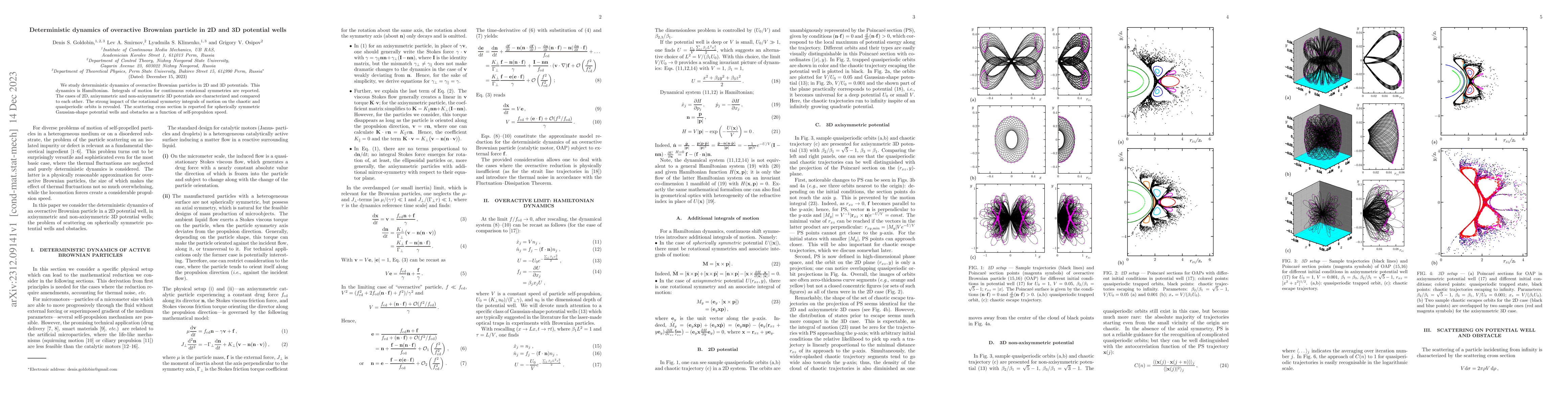 Thumbnail for Deterministic dynamics of overactive Brownian particle in 2D and 3D
  potential wells