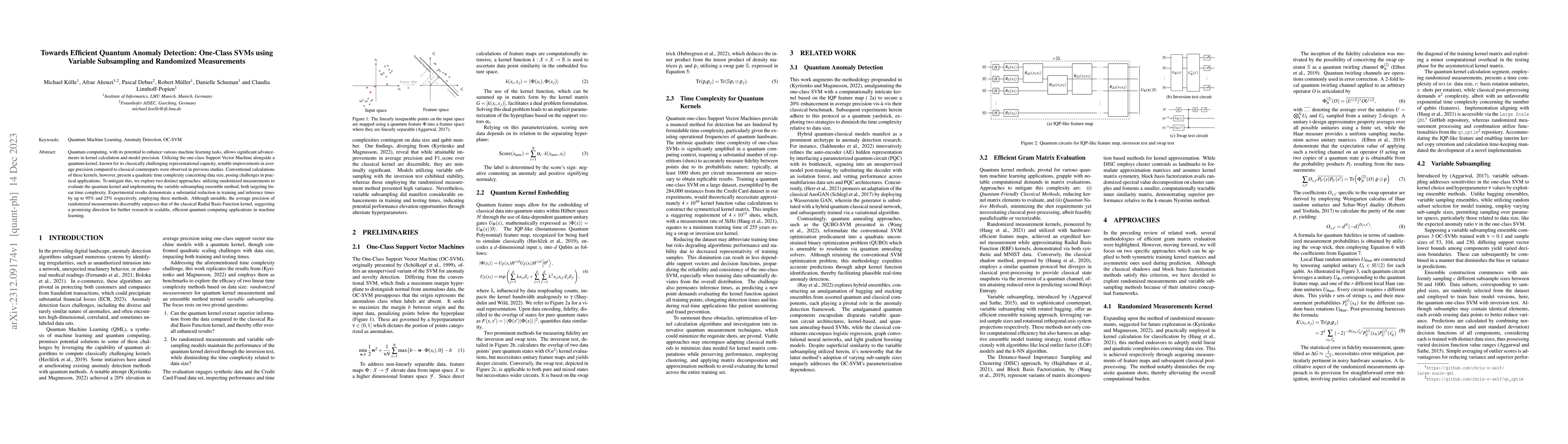 Thumbnail for Towards Efficient Quantum Anomaly Detection: One-Class SVMs using
  Variable Subsampling and Randomized Measurements