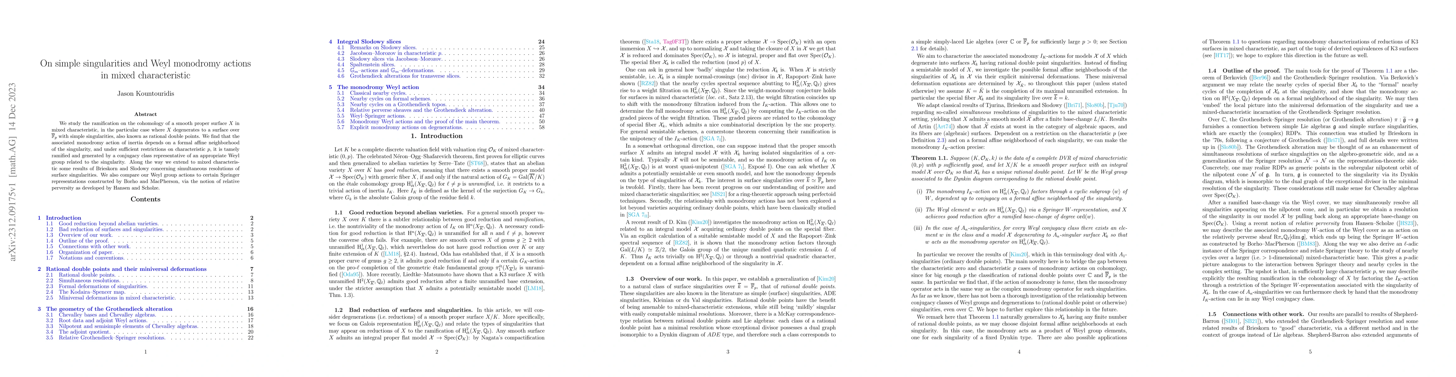 Thumbnail for On simple singularities and Weyl monodromy actions in mixed
  characteristic