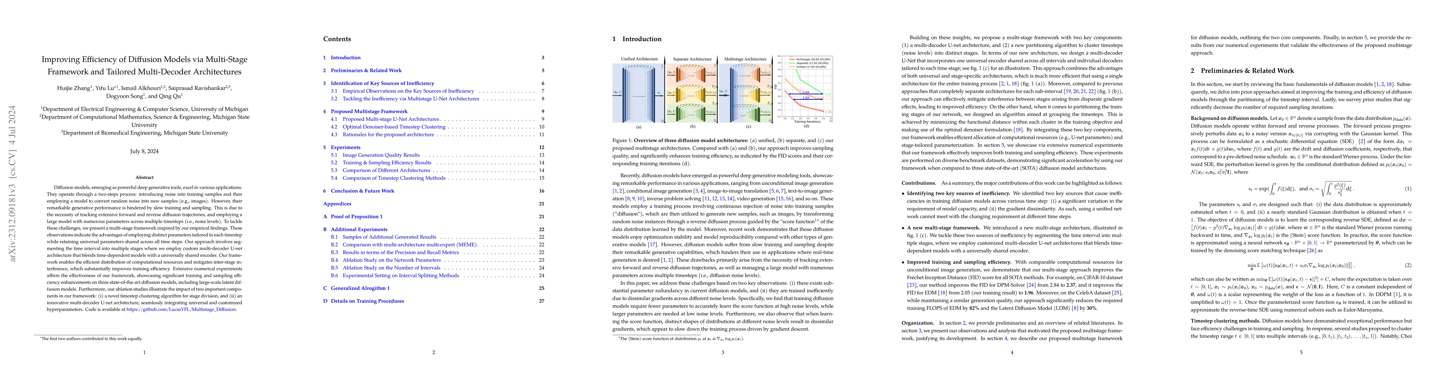 Thumbnail for Improving Efficiency of Diffusion Models via Multi-Stage Framework and
  Tailored Multi-Decoder Architectures