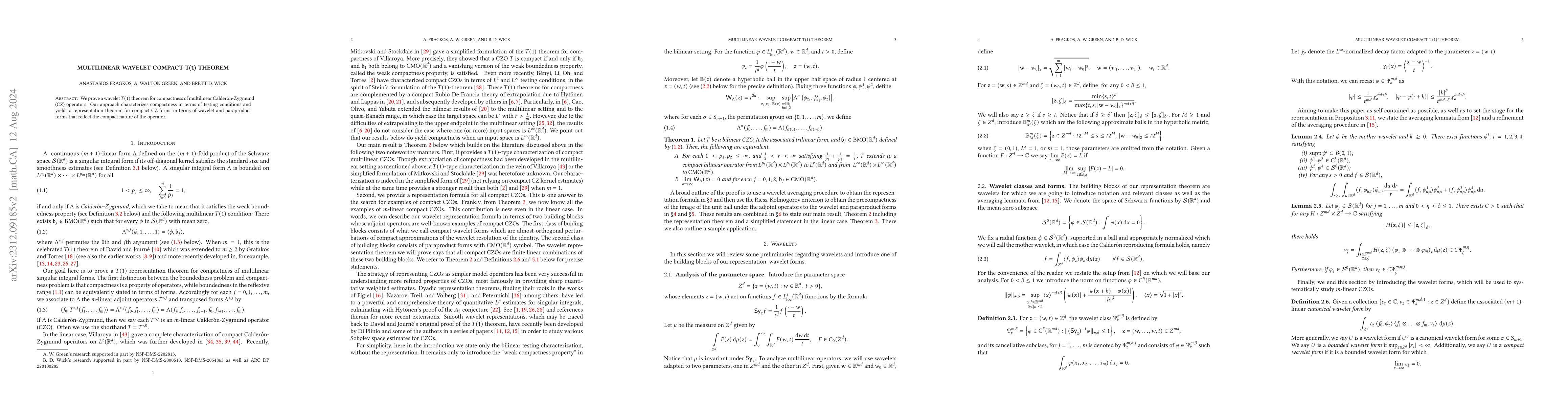 Thumbnail for Multilinear Wavelet Compact T(1) Theorem