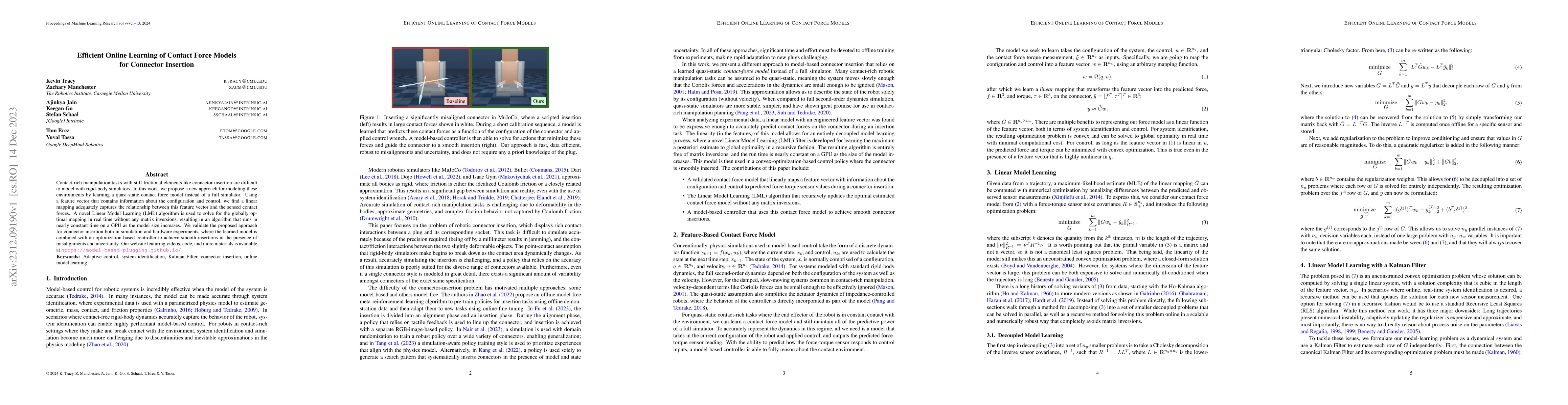 Thumbnail for Efficient Online Learning of Contact Force Models for Connector
  Insertion