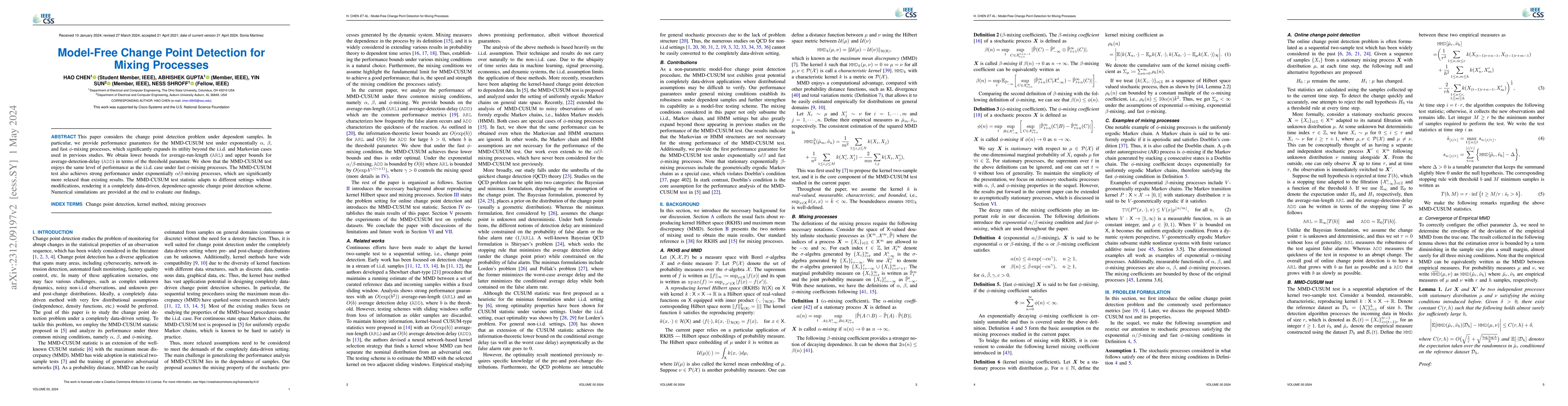 Thumbnail for Model-Free Change Point Detection for Mixing Processes