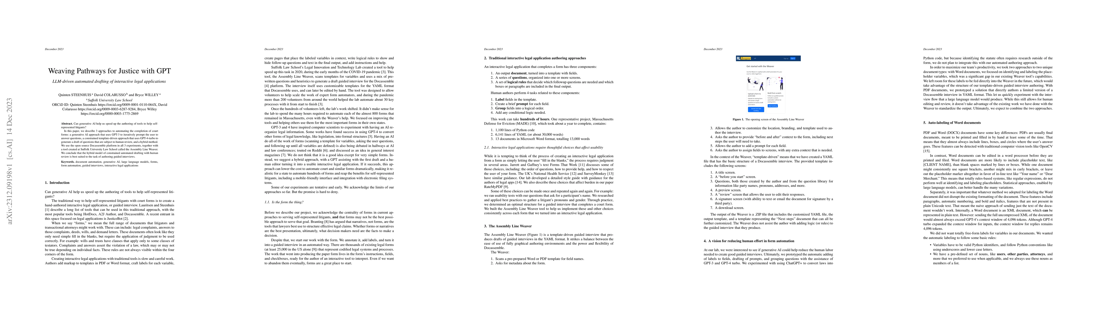 Thumbnail for Weaving Pathways for Justice with GPT: LLM-driven automated drafting of
  interactive legal applications