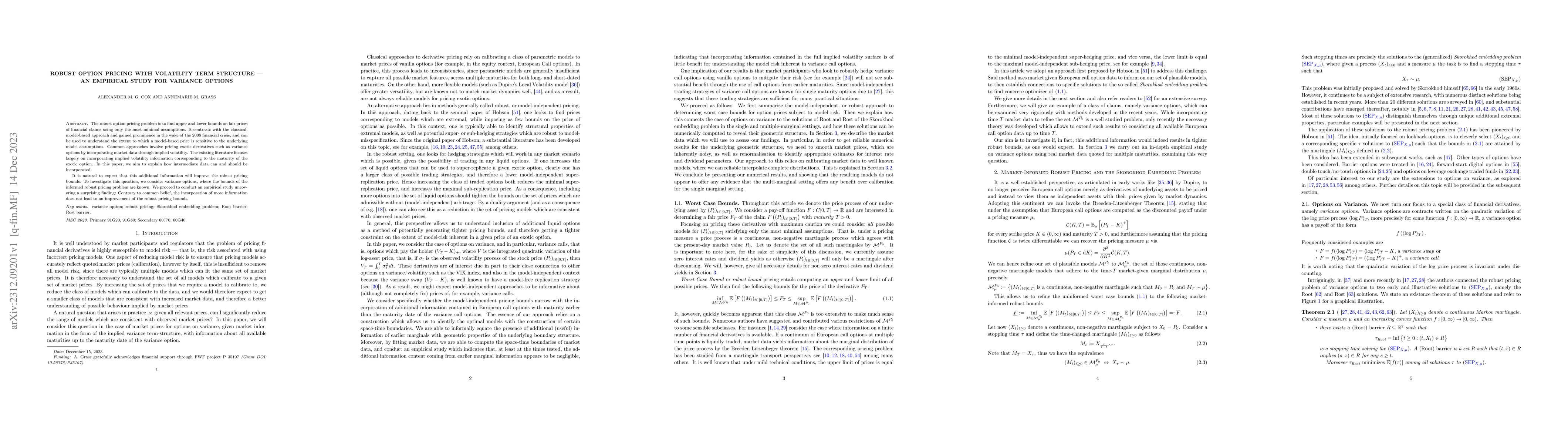 Thumbnail for Robust option pricing with volatility term structure -- An empirical
  study for variance options