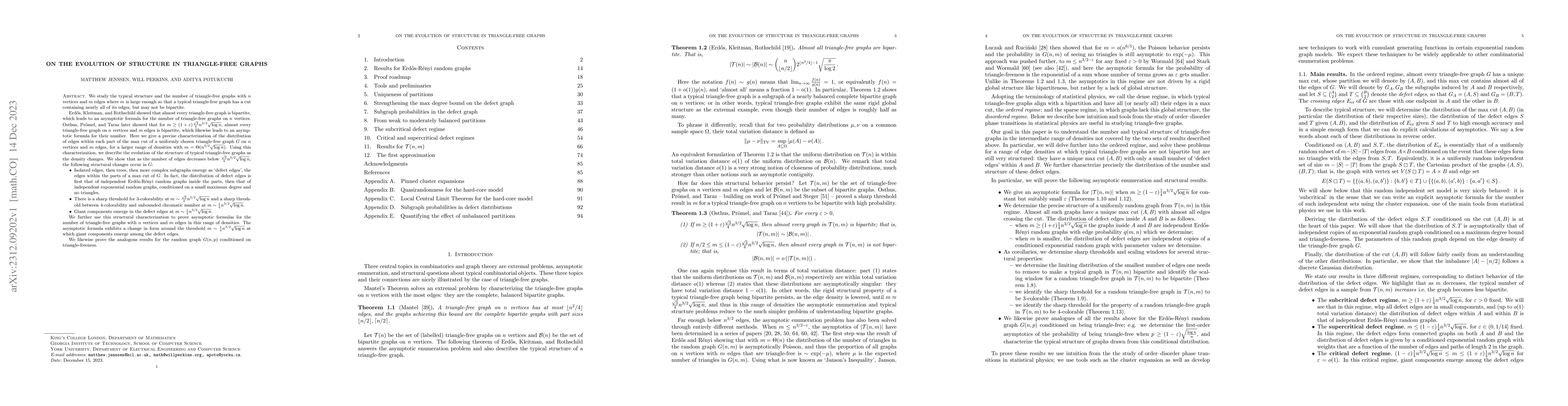 Thumbnail for On the evolution of structure in triangle-free graphs