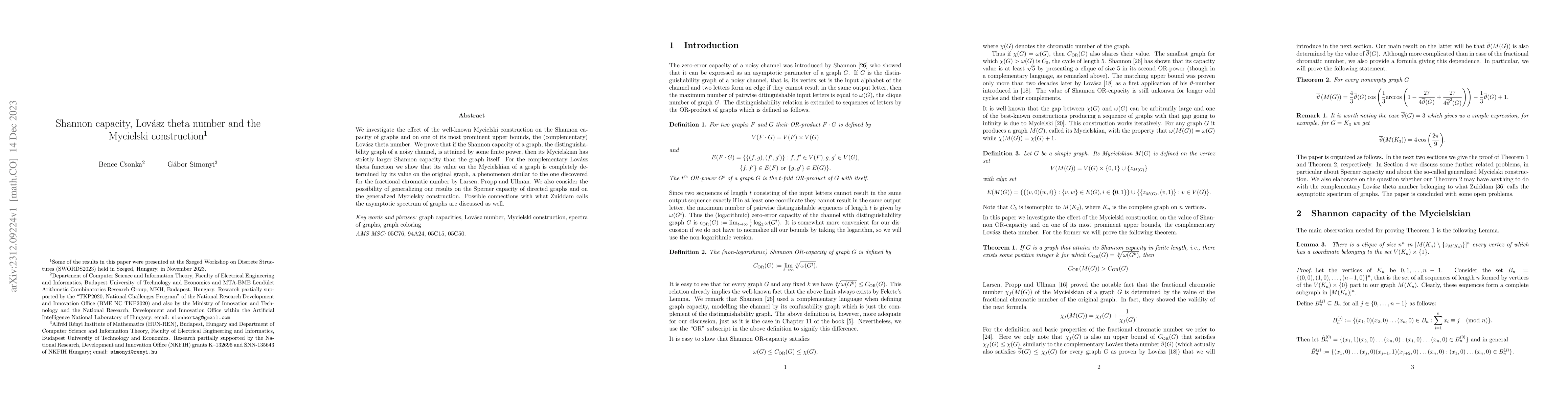 Thumbnail for Shannon capacity, Lov\'asz theta number and the Mycielski construction