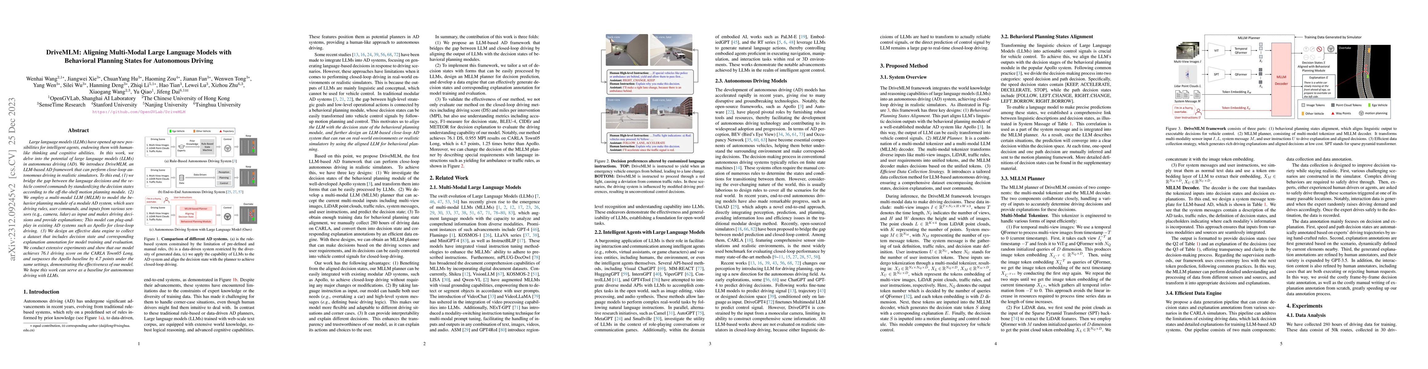 Thumbnail for DriveMLM: Aligning Multi-Modal Large Language Models with Behavioral
  Planning States for Autonomous Driving