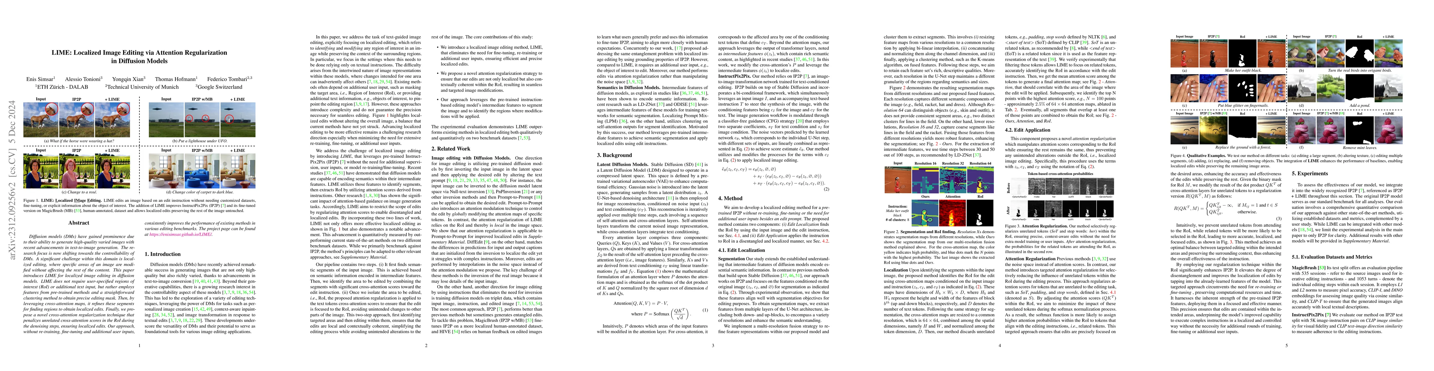 Thumbnail for LIME: Localized Image Editing via Attention Regularization in Diffusion
  Models