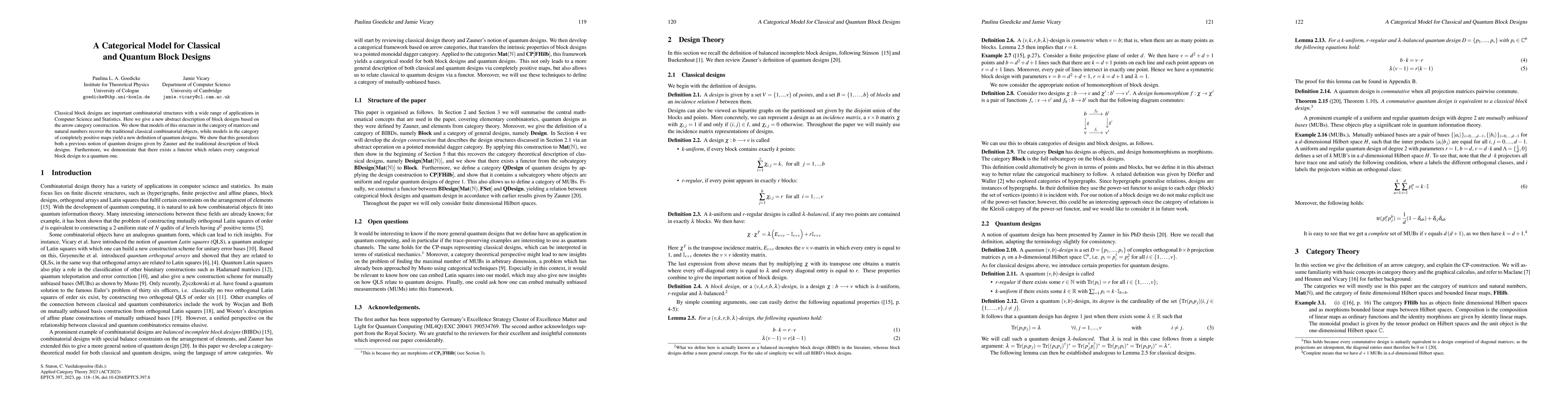 Thumbnail for A Categorical Model for Classical and Quantum Block Designs