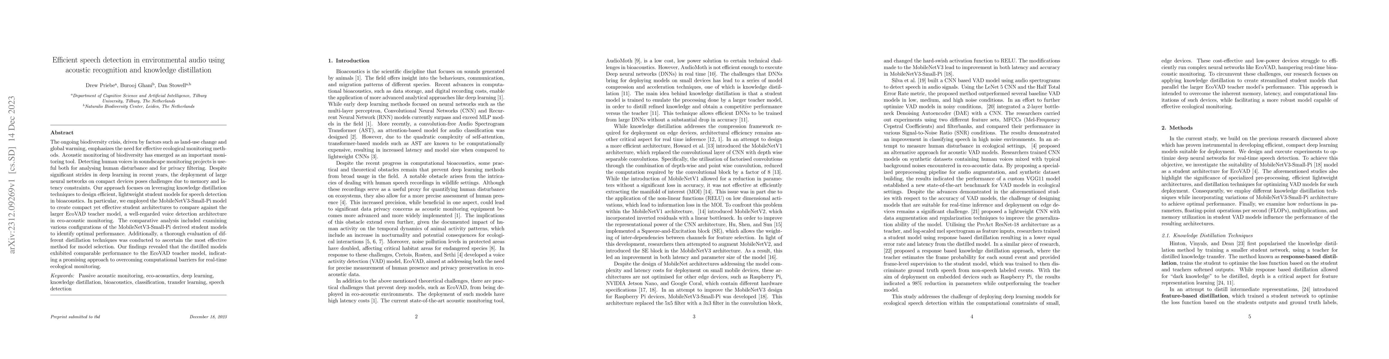 Thumbnail for Efficient speech detection in environmental audio using acoustic
  recognition and knowledge distillation