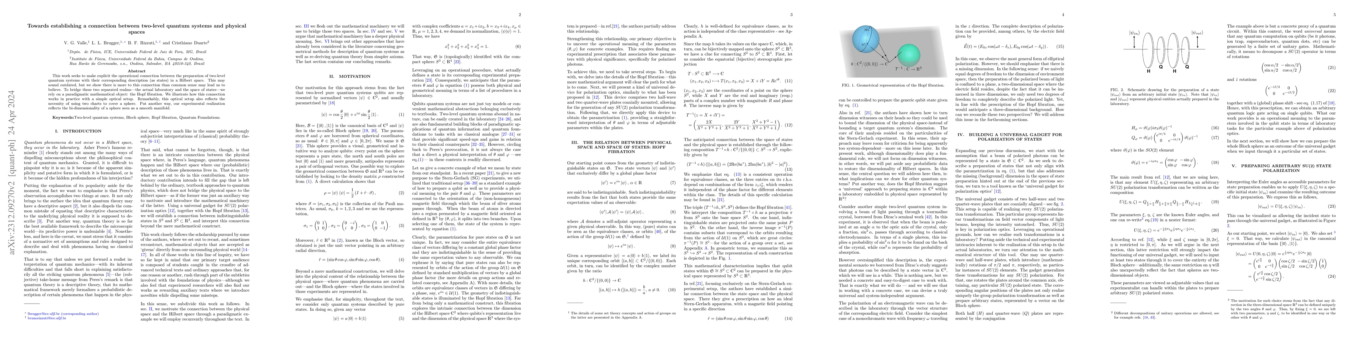 Thumbnail for Towards establishing a connection between two-level quantum systems and
  physical spaces