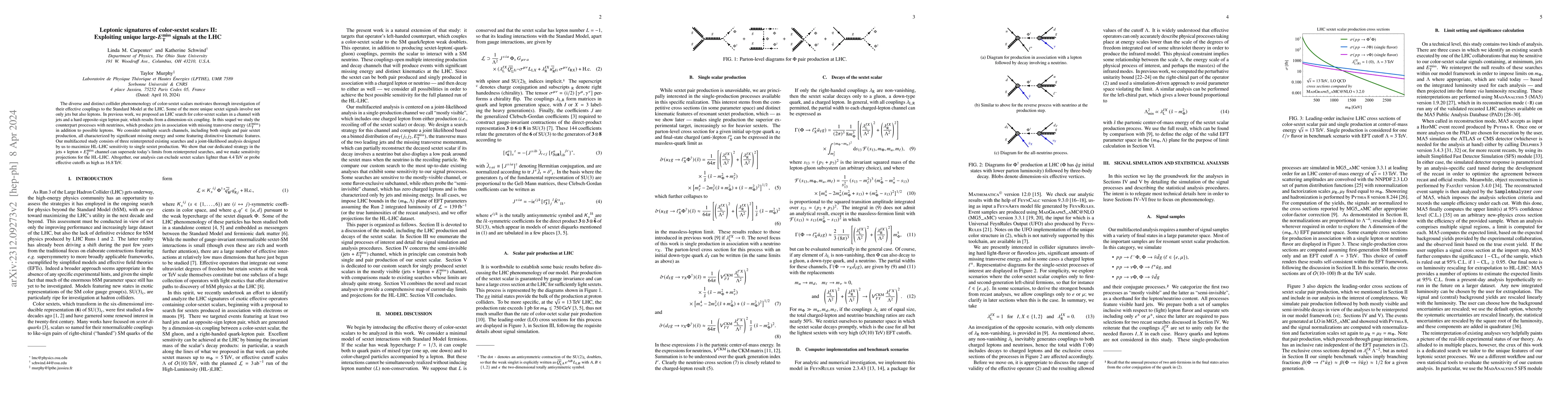 Thumbnail for Leptonic signatures of color-sextet scalars II: Exploiting unique
  large-$E_{\text{T}}^{\text{miss}}$ signals at the LHC