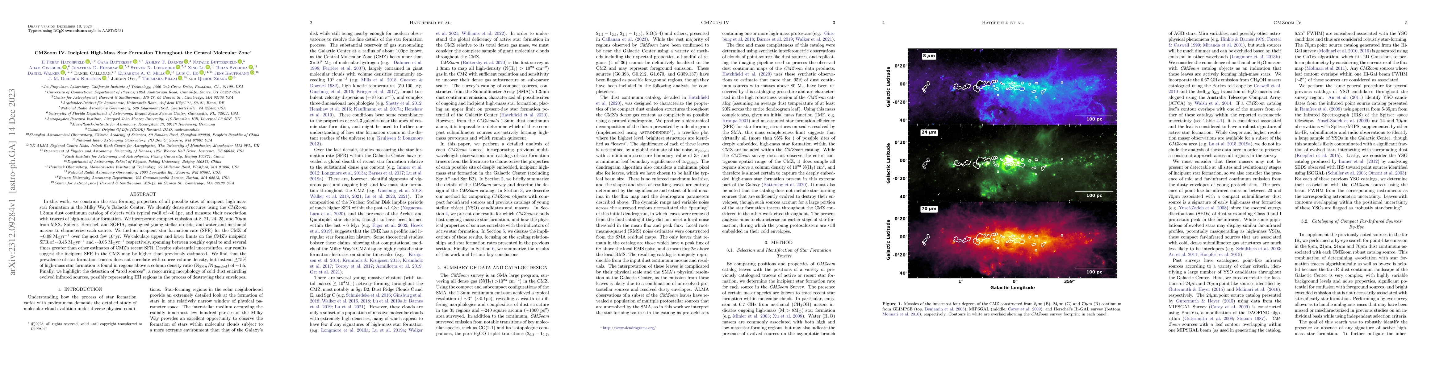 Thumbnail for CMZoom IV. Incipient High-Mass Star Formation Throughout the Central
  Molecular Zone