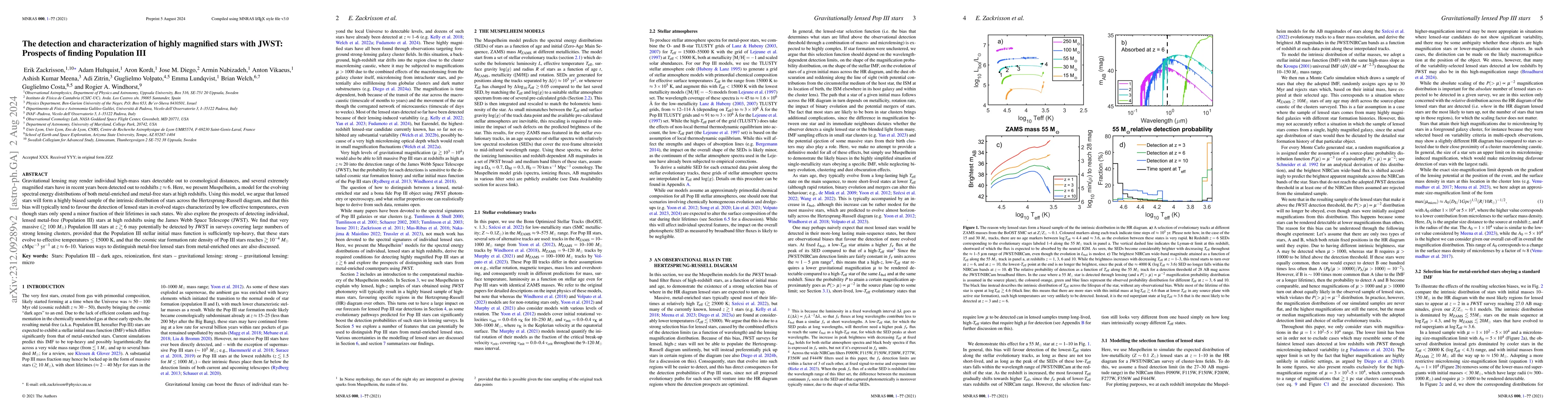 Thumbnail for The detection and characterization of highly magnified stars with JWST:
  Prospects of finding Population III