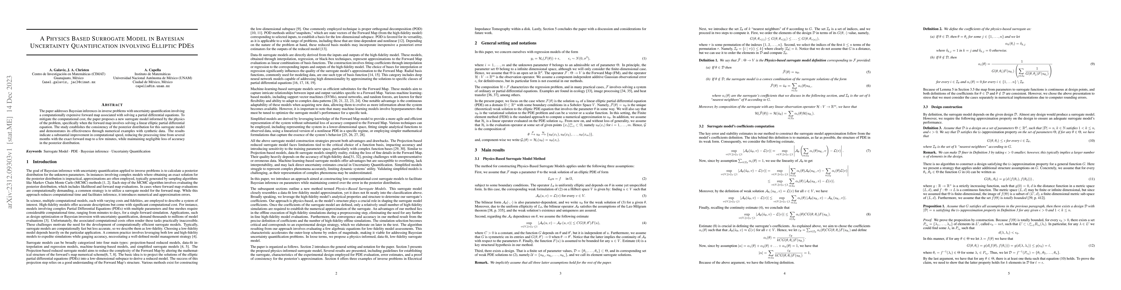 Thumbnail for A Physics Based Surrogate Model in Bayesian Uncertainty Quantification
  involving Elliptic PDEs