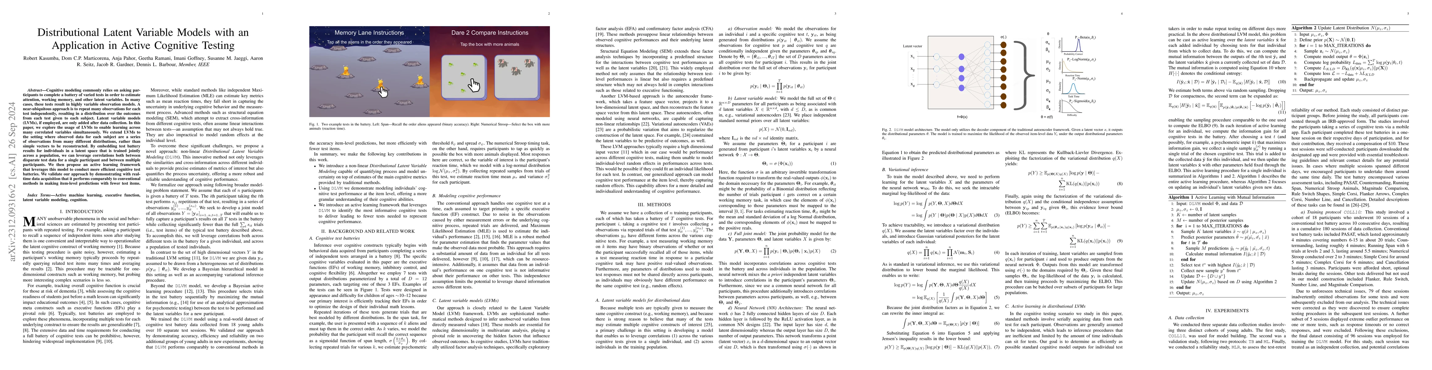 Thumbnail for Distributional Latent Variable Models with an Application in Active
  Cognitive Testing