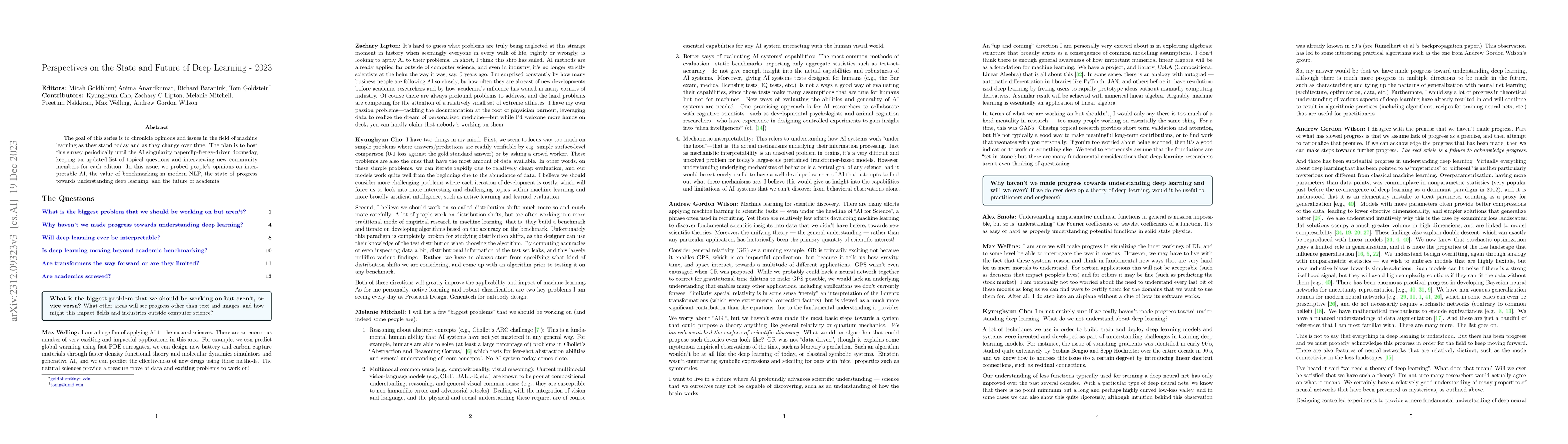 Thumbnail for Perspectives on the State and Future of Deep Learning - 2023