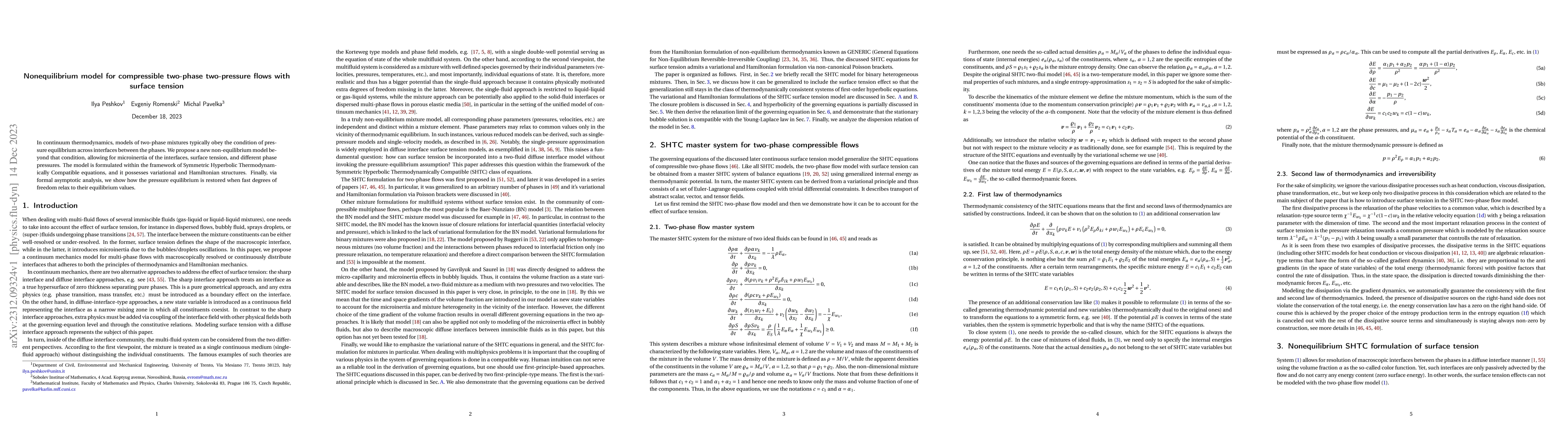 Thumbnail for Nonequilibrium model for compressible two-phase two-pressure flows with
  surface tension